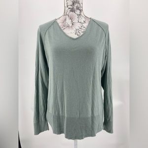 J. Jill silk cotton blend long‎ sleeve V neck pullover  top, green size Large